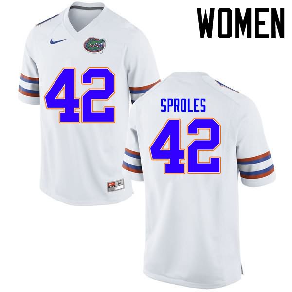 NCAA Florida Gators Nick Sproles Women's #42 Nike White Stitched Authentic College Football Jersey KIE8764FP